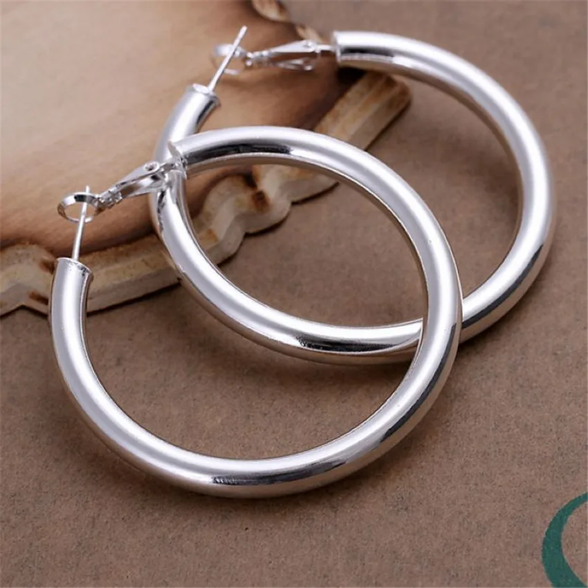 

925 Sterling Silver Beautiful 5CM Big circle hoop earrings for Woman Fashion Party Wedding Accessories Jewelry Christmas Gifts