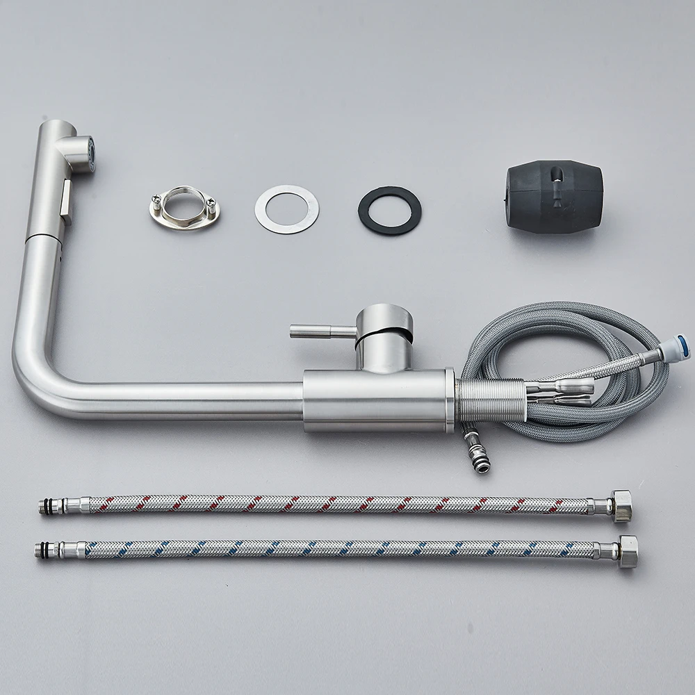 سحب صنبور حوض المطبخ ارتفاع ضغط اثنين نموذج تيار فوهة البخاخ الفولاذ المقاوم للصدأ الحنفية سطح السفينة تثبيت الماء الساخن والبارد