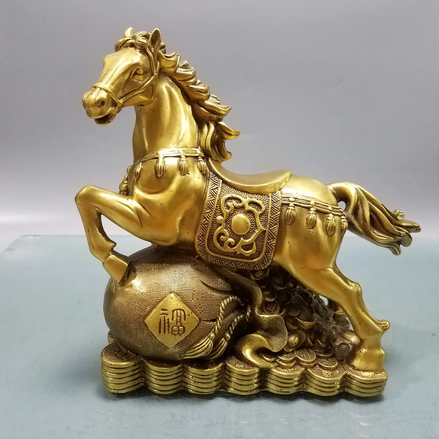 Bronze statue Bronze statue of Ma Yuanbao Wealth Base 20X20X8 CM, 1.5 kg