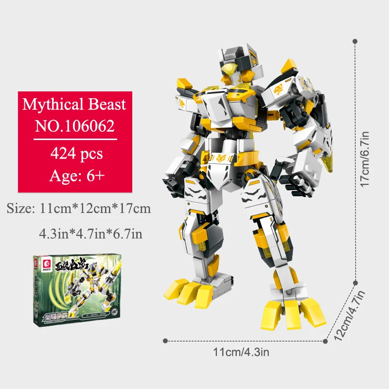 4 Styles Creative Mythical Beast Mini Blocks Children\'s Toys Mecha Morphing Robot Model Educational Assembly Building Blocks