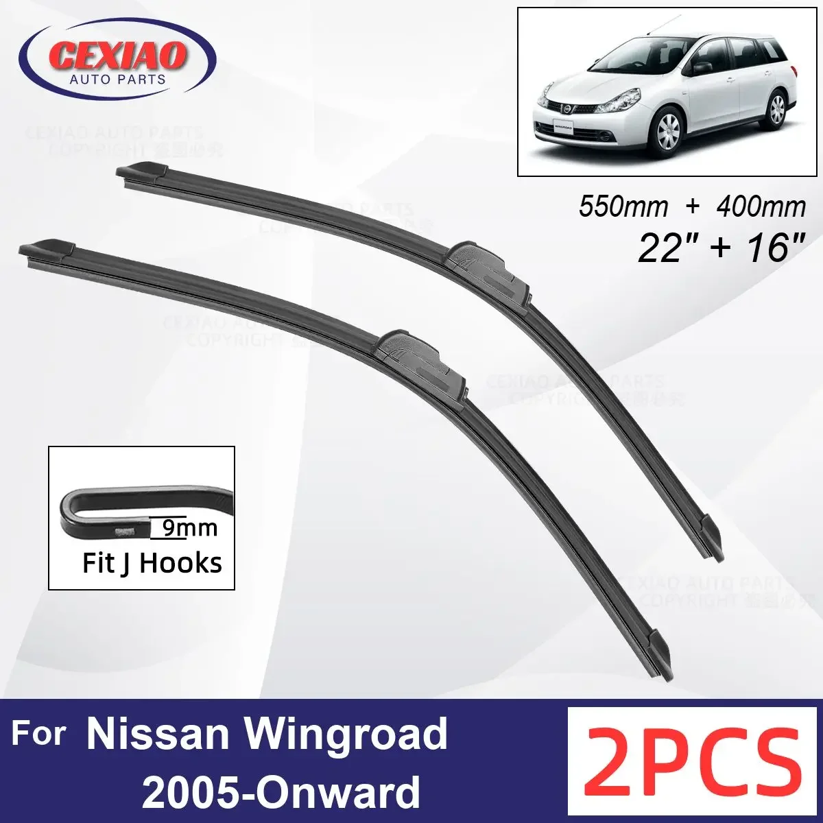 

Car Wiper For Nissan Wingroad 2005-Onward Front Wiper Blades Soft Rubber Windscreen Wipers Auto Windshield 22"+16" 550mm + 400mm