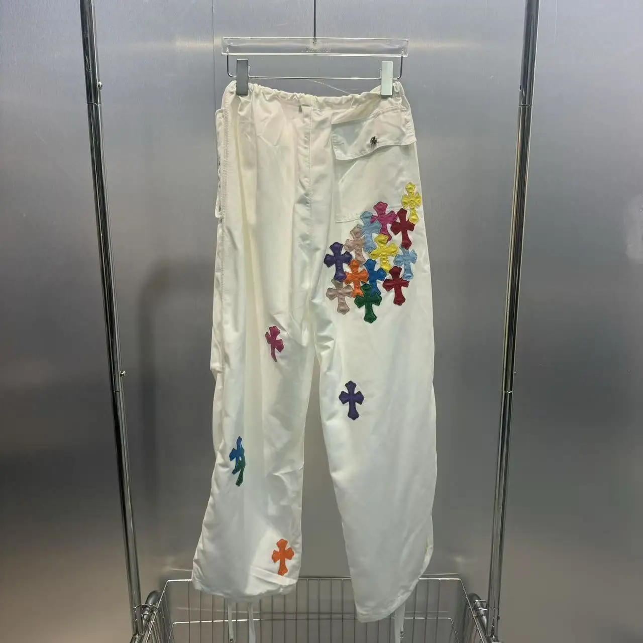 クールなレトロクロスデザインパラトルーパーパンツ Dstring トレンディなレディースハイウエストコットンカジュアルストレートレッグパンツ 秋2025