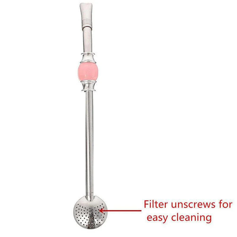 

2 pcs Stainless Steel Bombilla Straw Yerba Mate Drinking Filter Removable Head Pink Colourful Bead Tea Coffee Juice Reusable