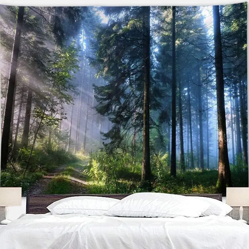 VIKAMA Moss Ancient Tree Rainforest Tapestry Wall Art for Bedroom Living Room Decoration Primitive Jungle Natural Photography