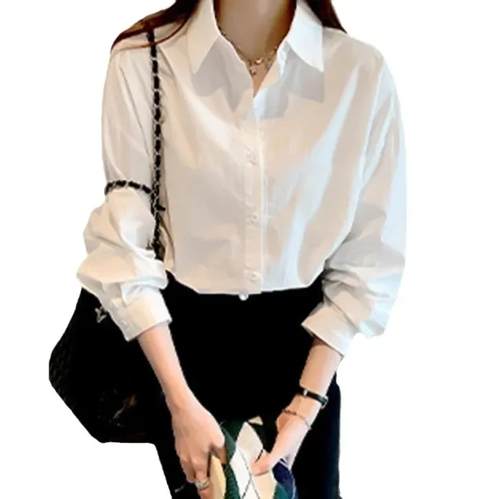 Uniform Shirt Basic Long-sleeved White Shirt Women's New Versatile Basic Overalls with Retro Shirt Women's