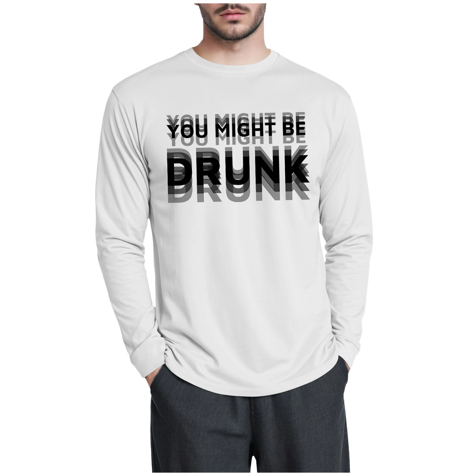 الخامس الرقبة تي شيرت الرجال الرجال مطاطا طاقم الرقبة تي شيرت كم طويل أعلى الشارع عادية مضحك رسالة طويلة الأكمام السلاحف الرقبة تيز #5