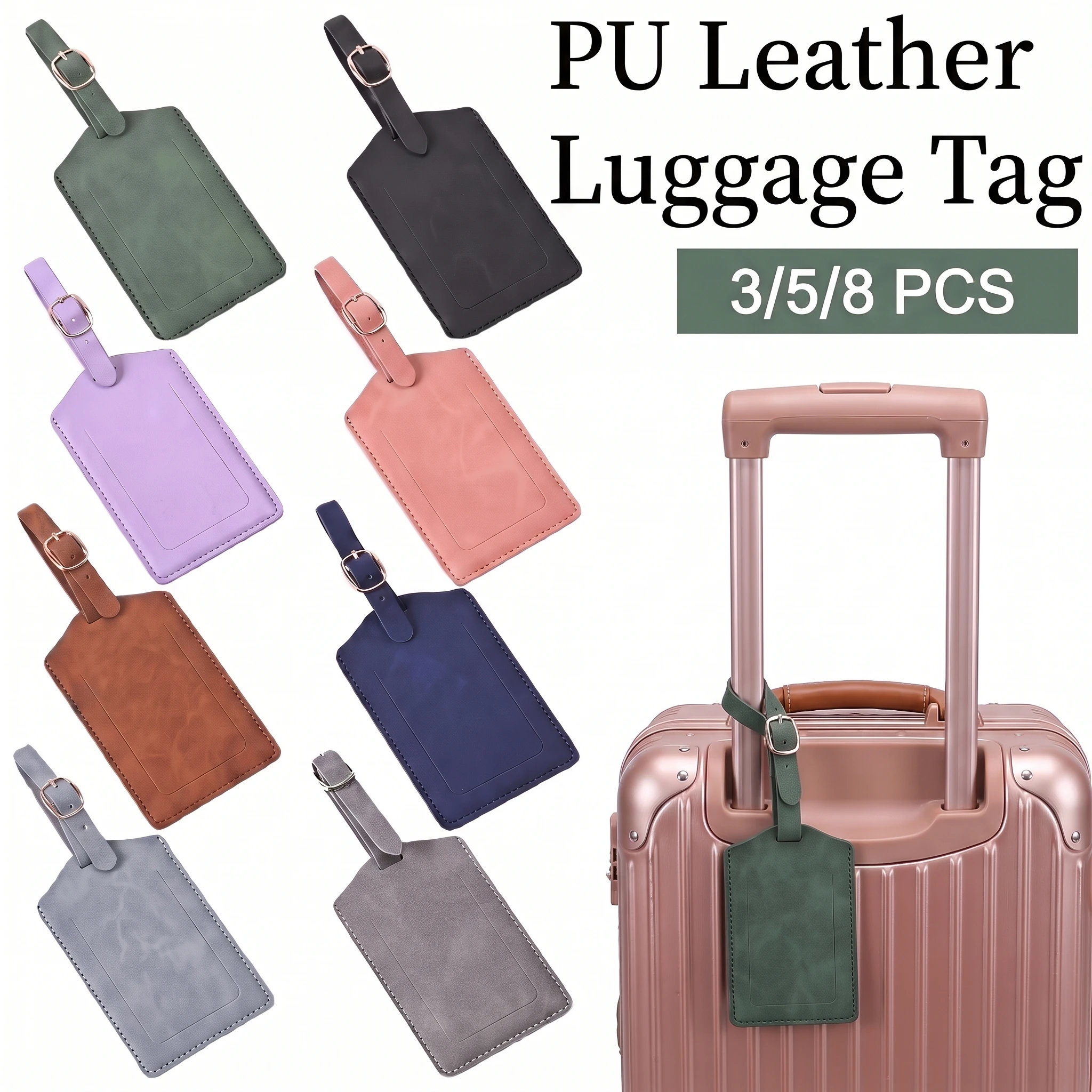 Étiquette de bagage en cuir PU, 3/5/8 pièces, boucle métallique réglable, étanche, anti-perte, pour sac à dos, sac de golf