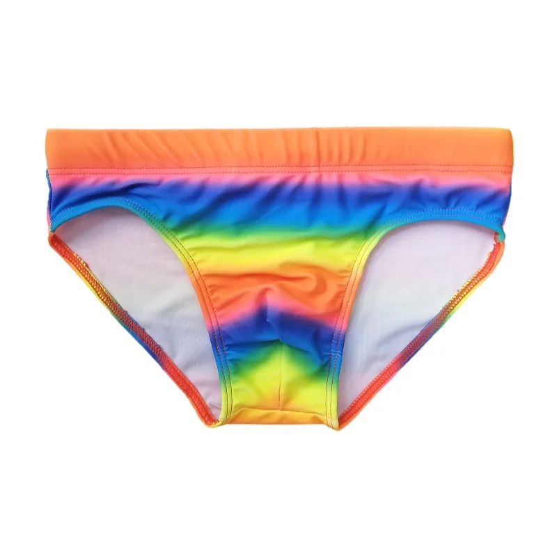 2025 men's swimming trunks European and American rainbow print low-rise cup tether triangular swimming trunks BS419