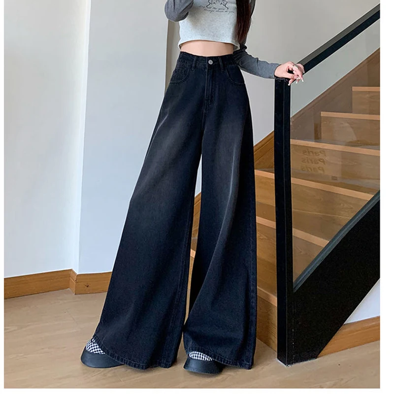 Gidyq Vintage High Waist Jeans Fashion Korean Women Loose Wide Leg Pants Casual Female Streetwear Denim Trousers Spring New