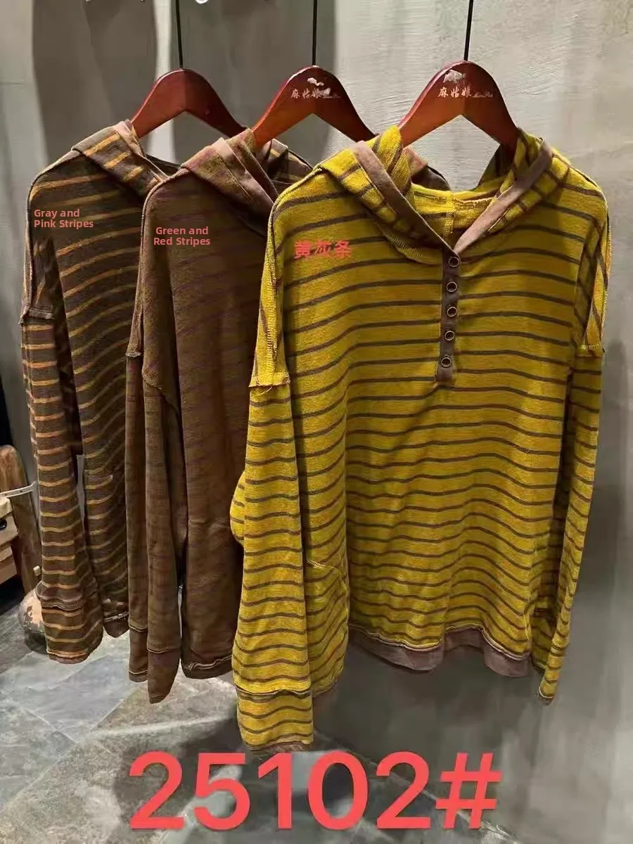 

Loose Fit Striped Color Blo Hoodie Women's Knitted Sweater f Buttoned Overhead 2025 New Casual Sle Commute Faion