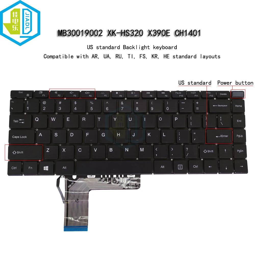 Rosyjska Amerykańska Angielska Klawiatura z Podświetleniem do Laptopa Chuwi CoreBook X 14 CWI529 MB30019002 XK-HS320 CWI570 CW1529 X390E