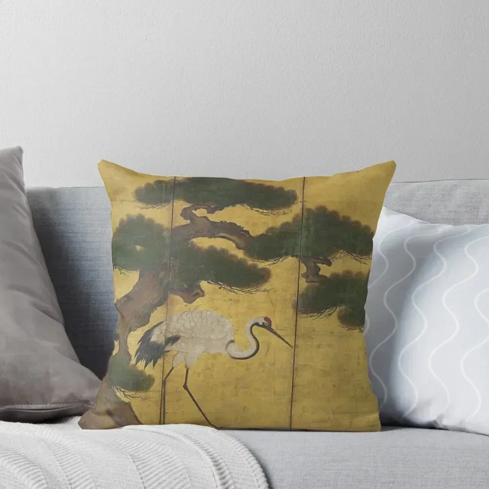 

Japanese Red Crowned Crane Edo Jidai Gold Leaf Folding Screen Throw Pillow Pillowcases For Pillows pillow