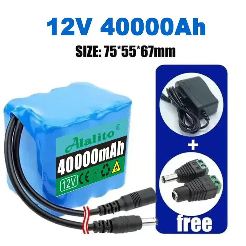 3S3P Portable Super 12V 30000Ah Battery Rechargeable Lithium Ion Battery Pack Capacity DC12.6v CCTV Cam Monitor+Charger