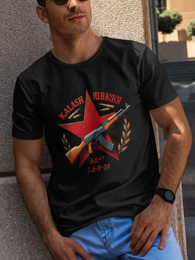 

Premium Kalashnikov AK-47 Red Star Military Style pattern design -100% cotton O-neck short sleeve casual printed men's T-shirt.