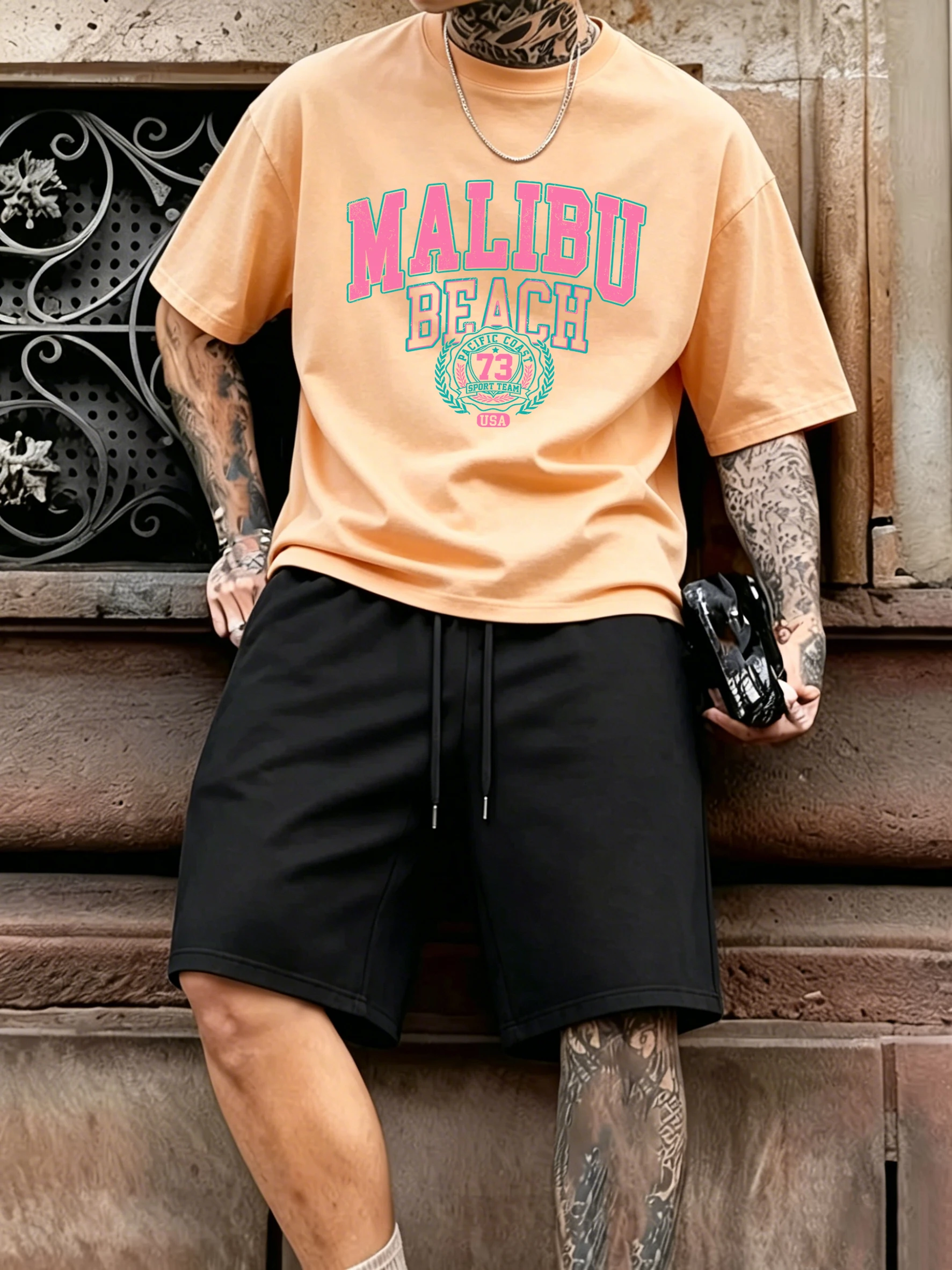 Trajes cortos clásicos de verano de algodón con estampado de Malibu Beach para hombre, pantalones cortos deportivos de calle con bolsillos suaves que combinan con todo