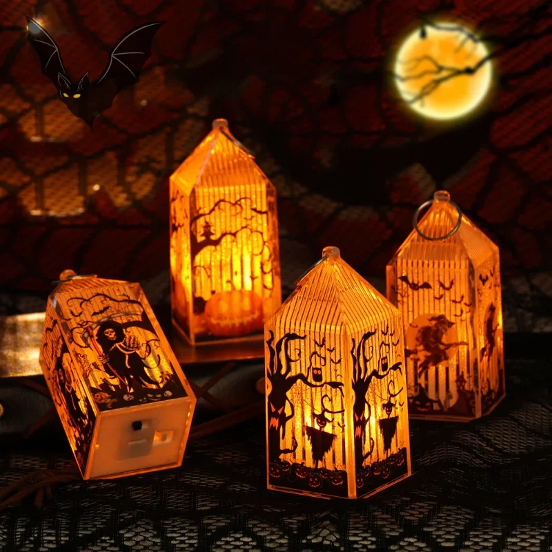 

Halloween LED Lights Portable Pumpkin Ghost Skeletons Lights Battery Operated Haunted House Decor for Halloween Party Supplies