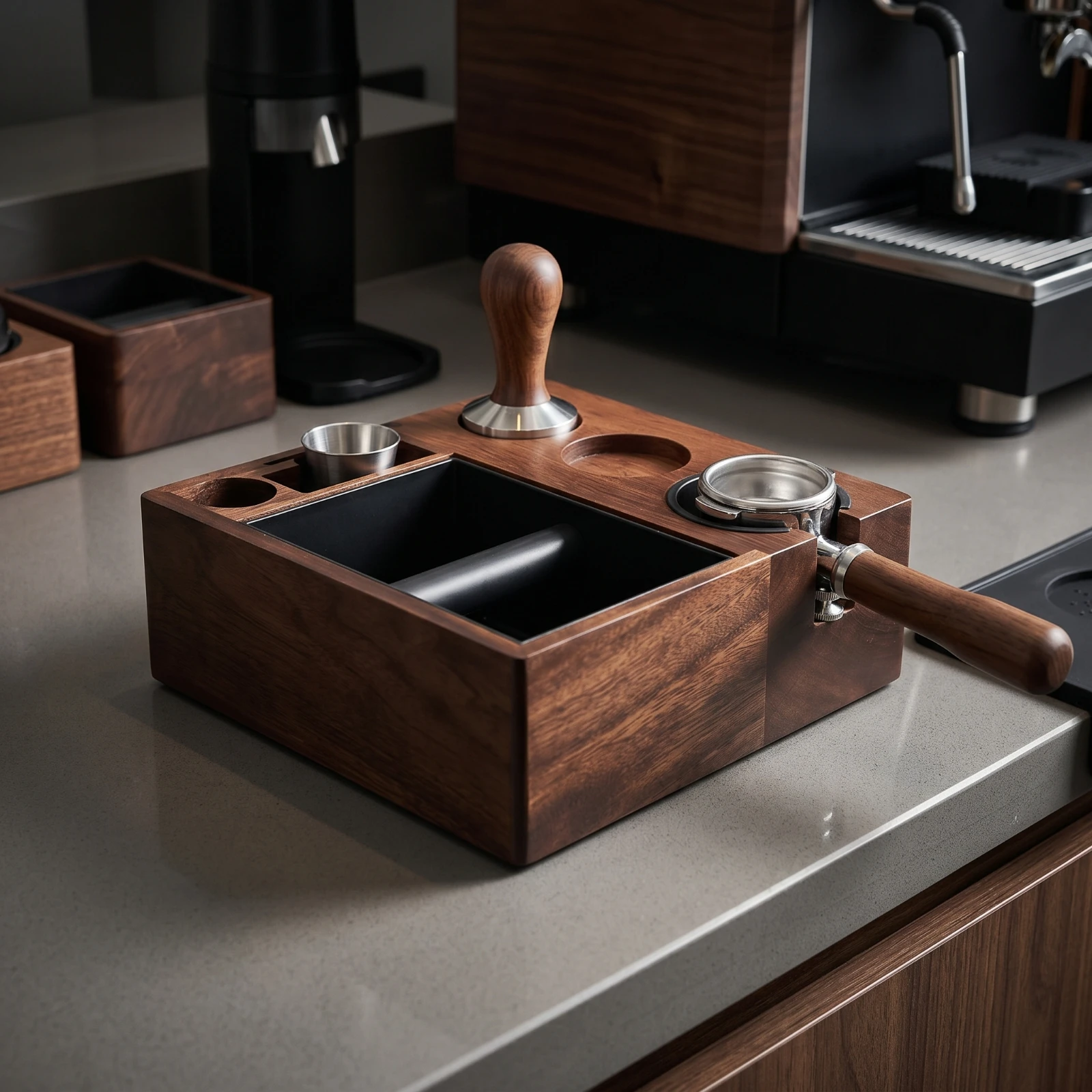 Espresso Knock Box and Tamping Station Countertop Coffee Knock Box and Tamping Station Integrated Space-Saving for Baristas