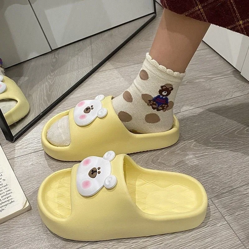 Pantofole da donna Comode e morbide Pantofole da casa con suola spessa Moda Simpatico orsacchiotto Stile Anti scarpe da donna Zapatos Mujer