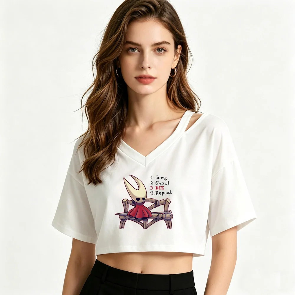 Hollow Knight crop top teen scene  meme alternative  graphic gothic t-shirt korean fashion party goth