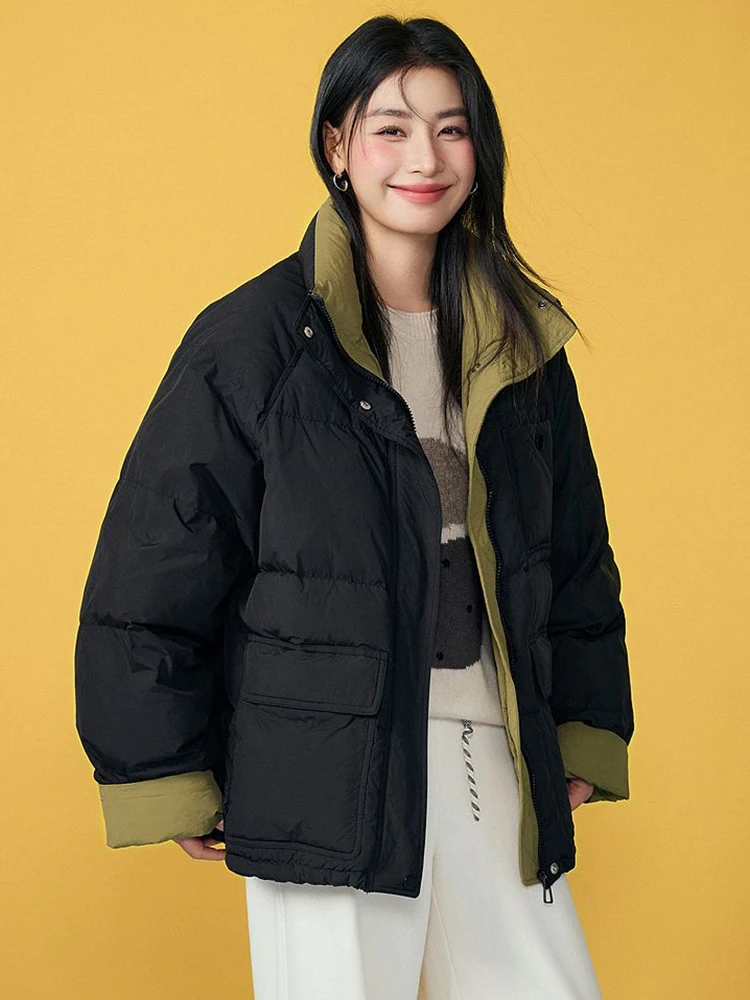 Zoki خمر الأمريكية Y2K سترات المرأة فضفاضة الشتاء سميكة طويلة الأكمام منتفخ معطف الشارع الشهير الرجعية الوقوف طوق Bf سترة عادية #1