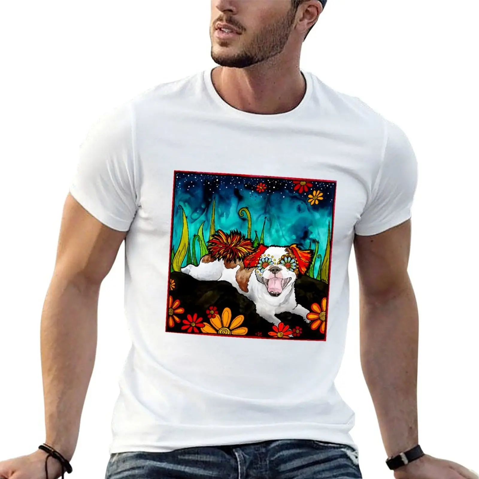 Happy Shih Tzu in the Garden T-Shirt tees topping mens cotton t shirts