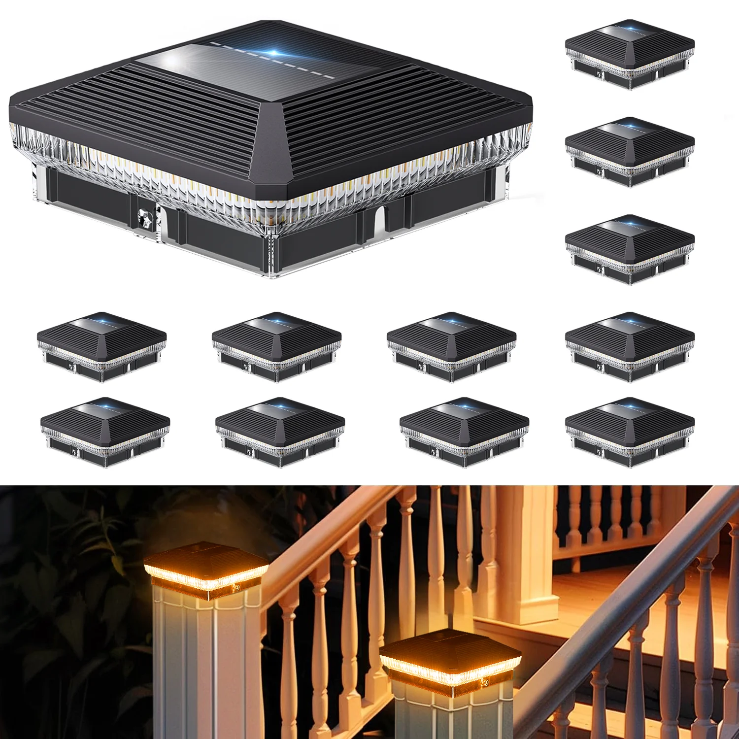 12 Pack 4x4 Solar Post Lights Outdoor, 40 LEDs 30 Lumens Fence Post Solar Lights Outdoor with 3 Modes