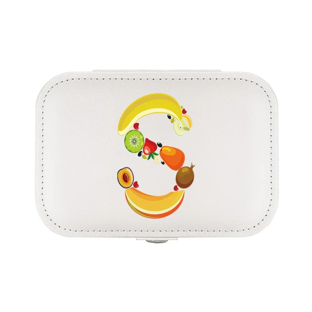 Jewelry Box Earrings Storage Bag Desktop Drawer Necklace Ring Holder PU Leather Organizer Display Letters composed of fruits2023