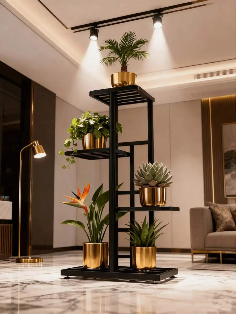 4/5/6/7-Tier Metal Plant Rack, Multi-Tier Plant Display Rack, Features Sturdy Slatted Shelves, Space-Saving Vertical Plant Stora