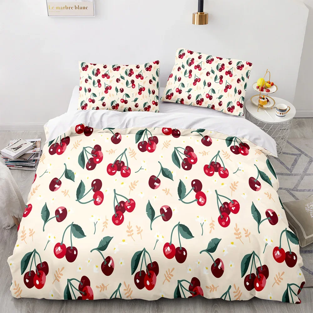 Duvet Cover Set Orange Cherry Tangerine Fruit Pattern Luxury Bedding Set King Full Twin Queen Size Polyester Comforter Cover