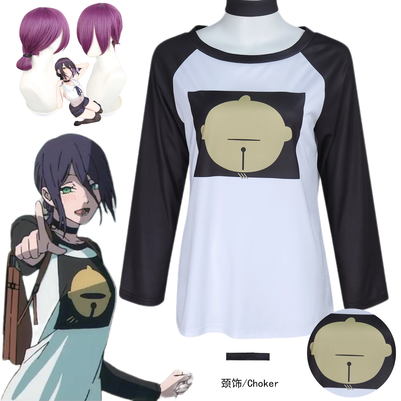 

Аниме Резе Косплей Костюм Парик Бензопила Человек Резе Косплей Футболка Колье Полный комплект Костюмы на Хэллоуин Девушки Женщины Cos