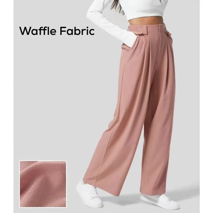 Women Summer High Waist Wide Leg Elegant Loose Office Pants Soft Thin Straight Trousers Casual Chic-Spliced Full Length Trousers