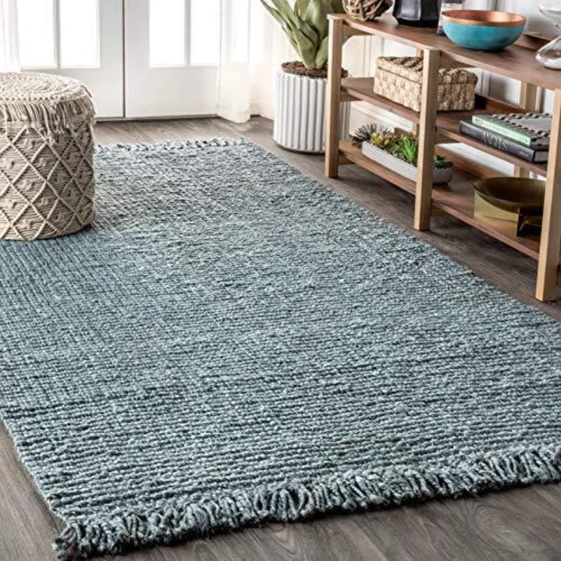 Hand Woven Natural Carpet for Living Room Hunky Jute with Fringe Indoor Area Rug Handmade Home Bedroom Decor