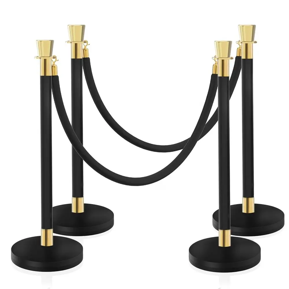 

Red Carpet Ropes and Poles, Rope Saety Barriers with 5 t Black Rope, StainlSteel Barriers or Party, Museums, Wedding, Easy Cont