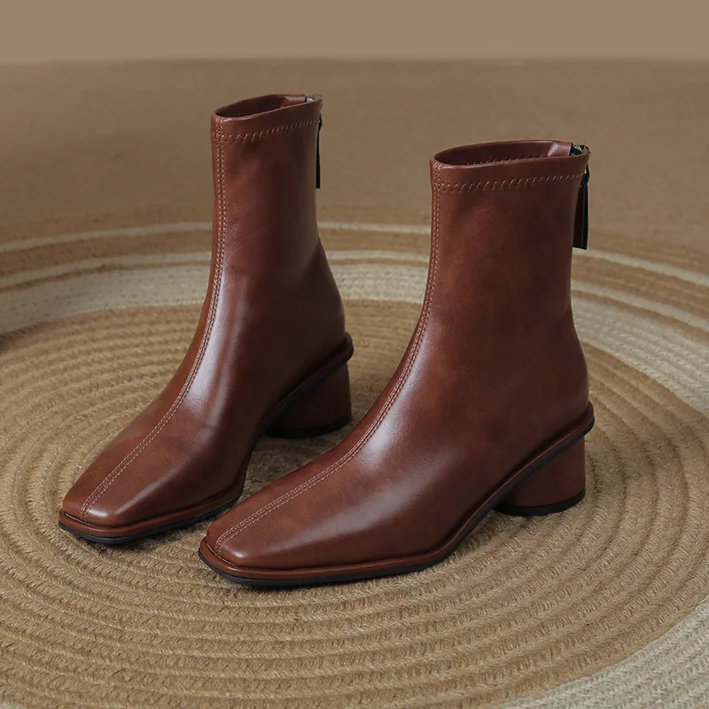 

Женские короткие сапоги с квадратной головкой, осень-зима 2022, новые модные универсальные женские ботинки «Челси» на мягкой подошве на толстом каблуке