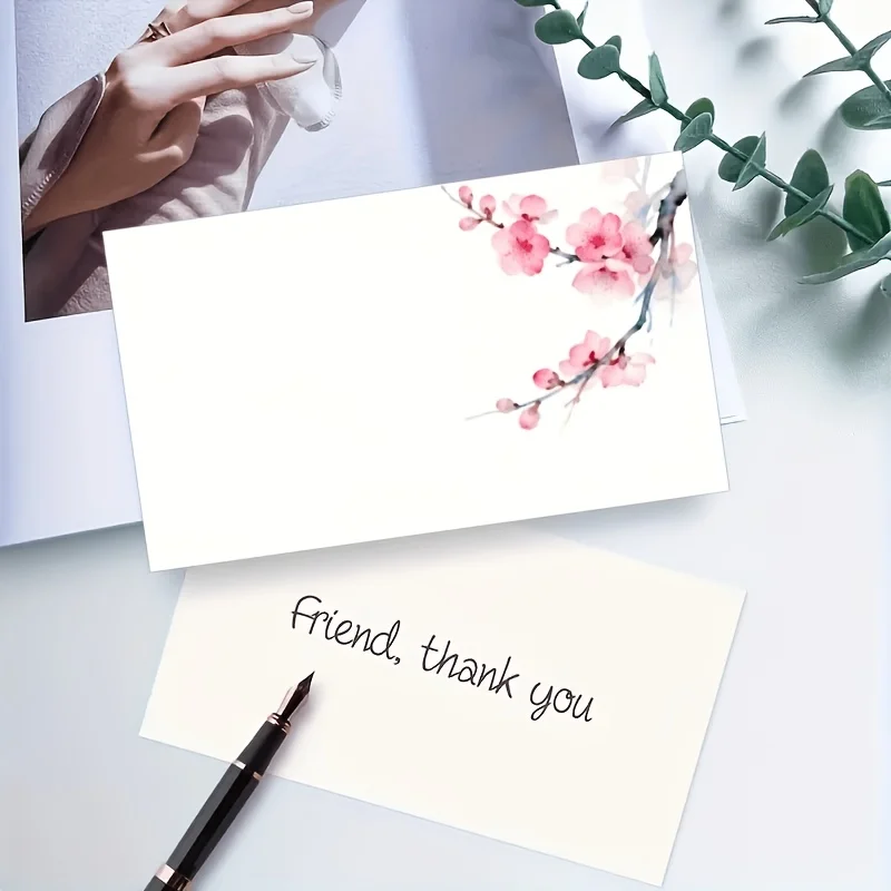 50pcs Pink Retro Blank Cards, Gift Packaging Thank-you Cards, Suitable for Birthdays, Weddings, and Support Thank-you Cards