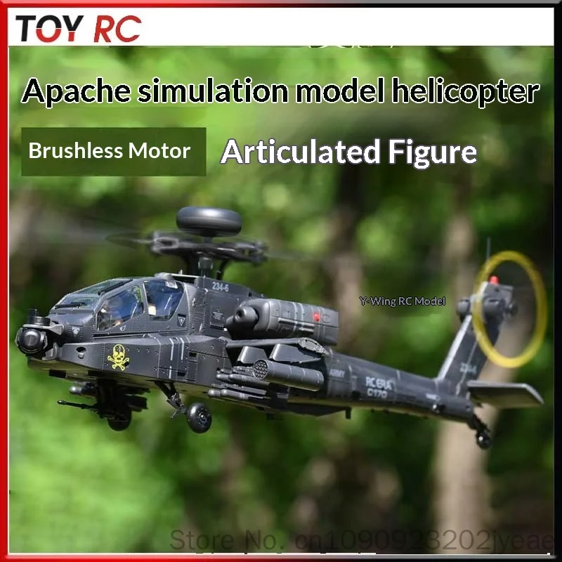 Rc Helicopter C170 6 Channel Brushless Flybarless Apache Armed Scale 3d Flight One Key Flip Outdoor Hobby Aircraft For Adults