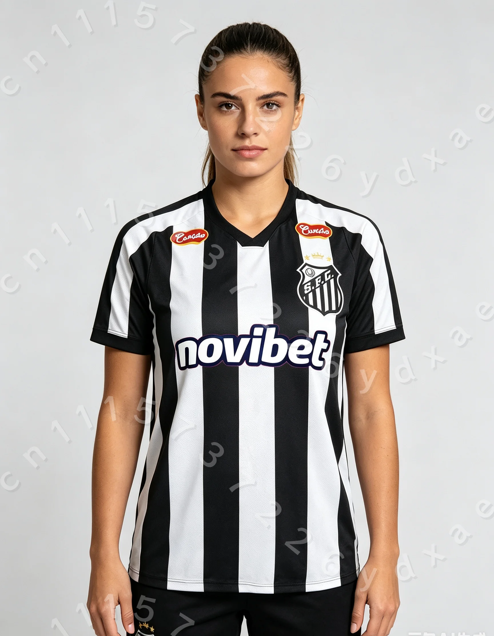 Family Matching Santos FC Soccer Jersey Black White Vertical Striped Short Sleeve Football Fan Breathable Sports Training TShirt