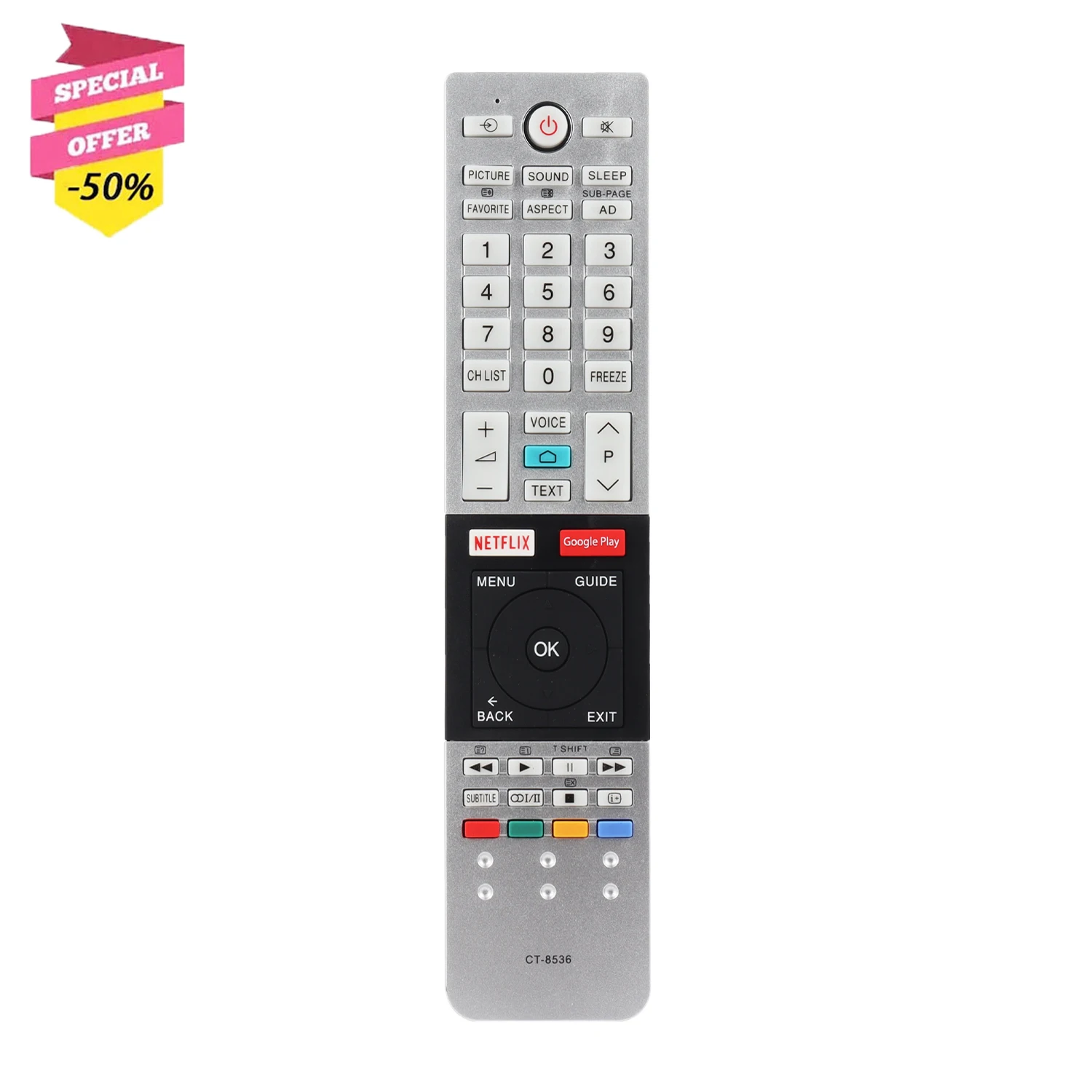 

CT-8536 CT-8516 IR Remote Control Compatible With Toshiba TV 43U7750 49U775 with Netflix Google Play Buttons (No Voice Function)