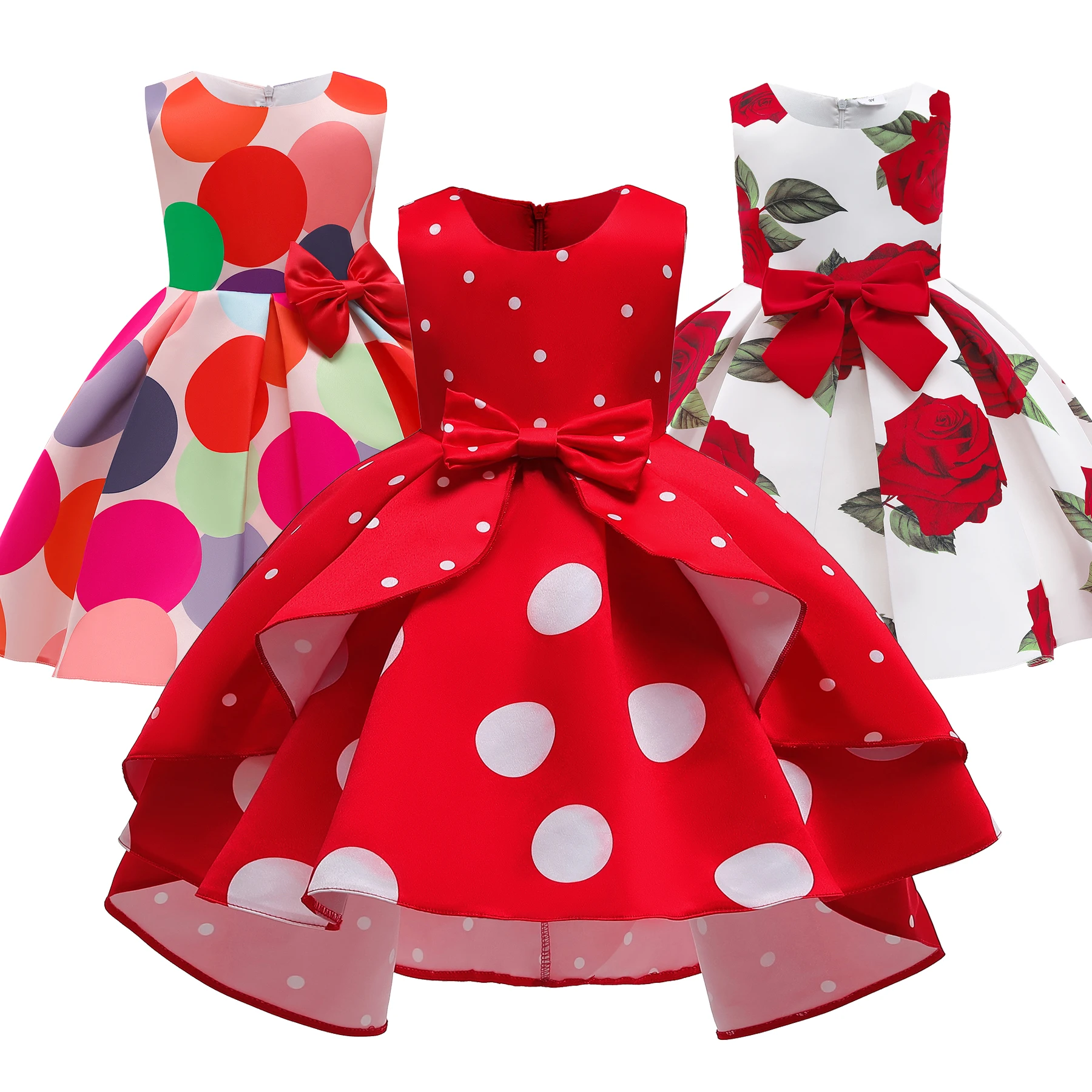 

2-10 Years Girl Kid's Party Dresses Classic Retro Dot Print Pageant Dress Children Wedding Birthday Ball Gowns Tutu