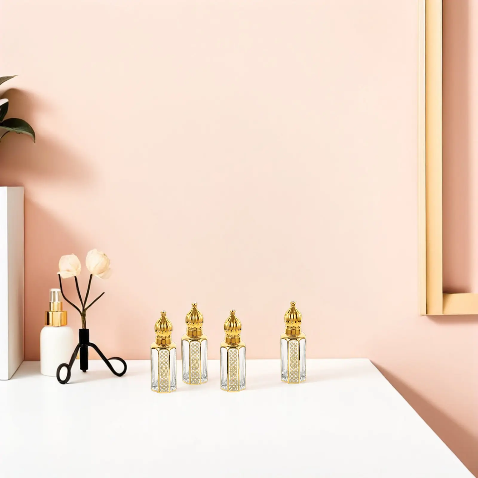 

4Pcs Glass Essential Oil Roller Bottles Refillable Roll on Applicator Bottles for Aromatherapy Travel Perfume Blending 12Ml Mini