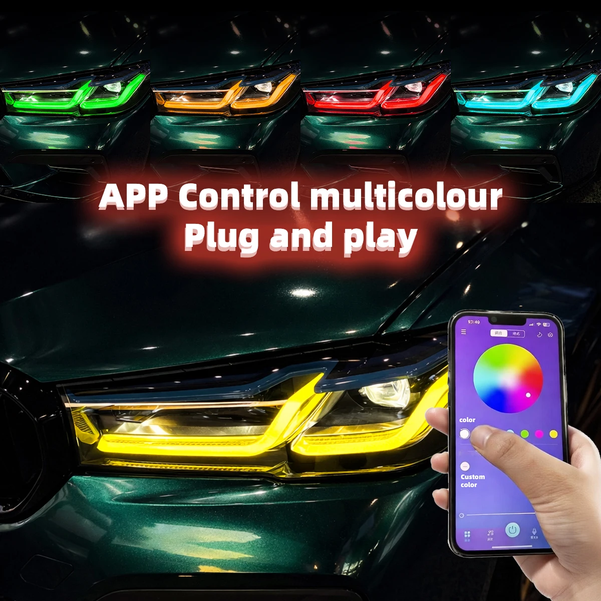 

For BMW 5 Series M5 6GT G30 G31 G32 F90 2021-2023 RGB LED DRL APP Color Control Plug and Play Daytime Running Light