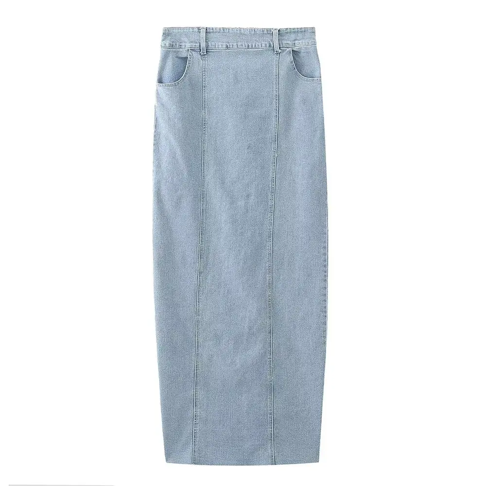 Jenny&Dave High Waist Slit Sexy Midi Long Skirt Women Fashionable Girls Retro Washed High Street Denim Skirt