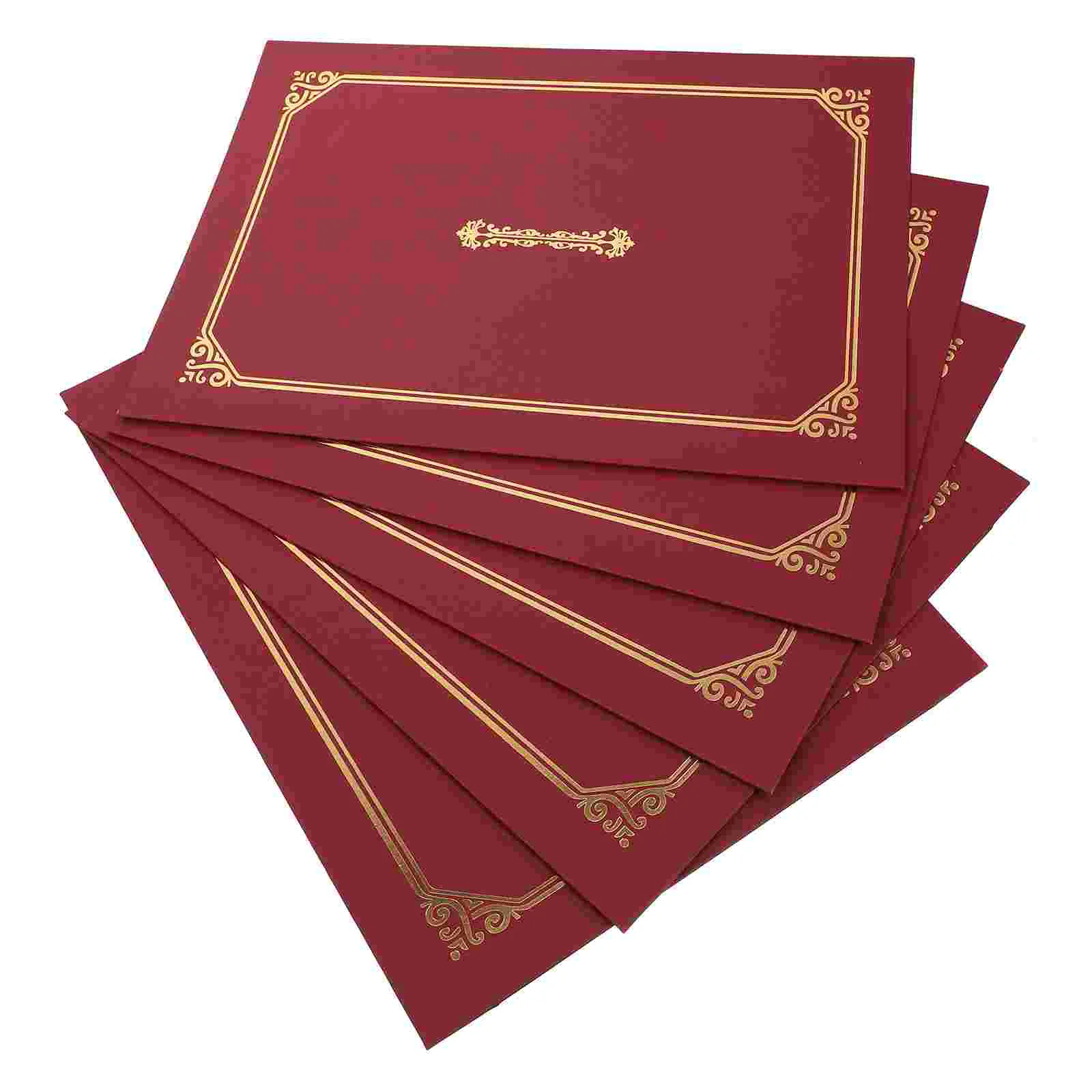 5 Pcs Honor Certificate Cover Cover protettiva cartella premio in carta conchiglie per Diploma supporto A4 cartelle per File rosse del personale