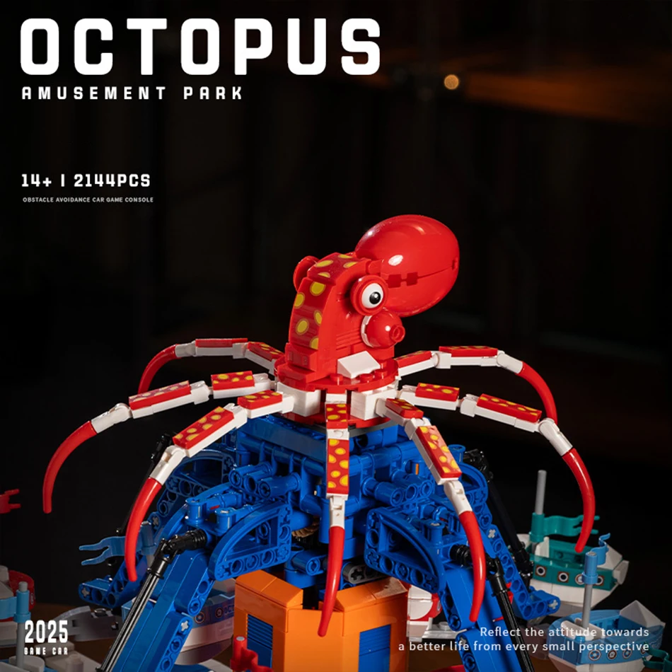City Undersea Paradise Cartoon Octopus Amusement Park Model Building Blocks with Power Module Assembly DIY Bricks Toys Kids Gift