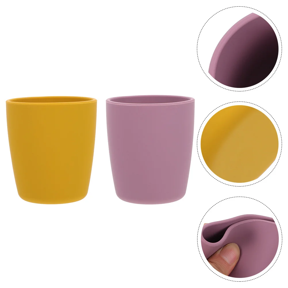 

2 Pcs Baby Cups Food Supplement Silicone Infant Training with Cover Toddler Drinking Child