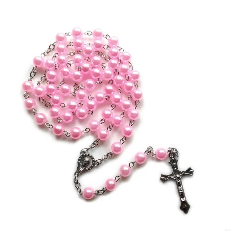 Encantador rosario para cruz crucifijo Collar cristiano Católico Católico para mujeres Regalo Jesue Jesús Joyas Religiosas