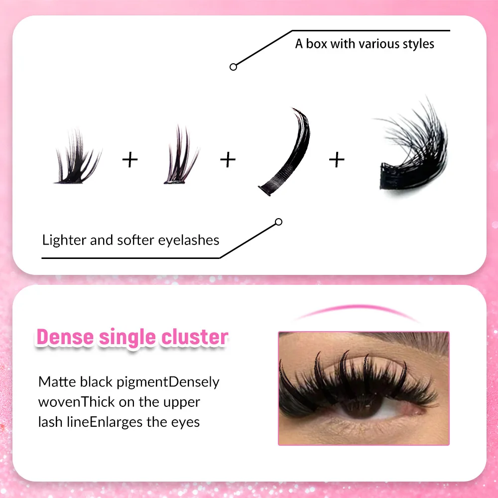 Handmade PBT Elf Hair Mixed Upper and Lower False Eyelashes DIY Segment Filling Black Matte 20 Rows Large Capacity Mixed Style