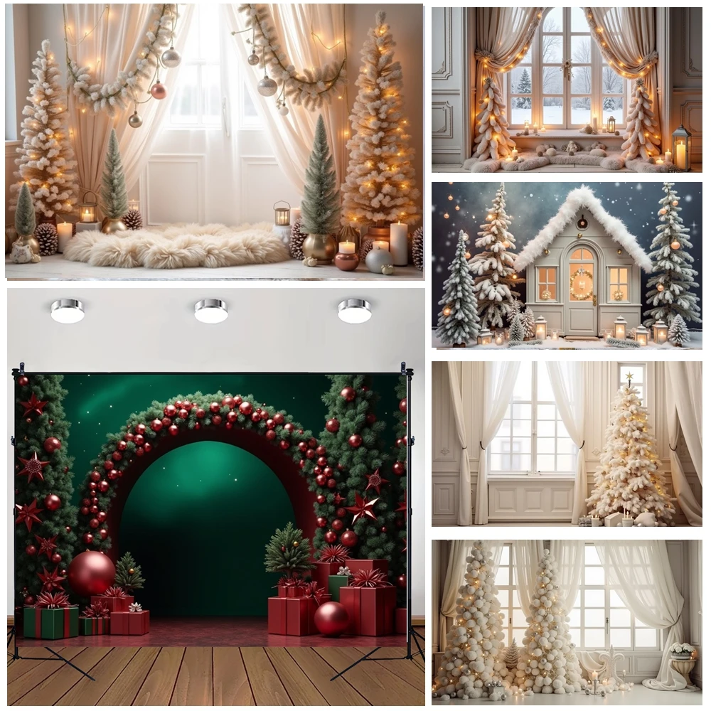 

MOON.QG Christmas New Year Photo Background Xmas Trees Light Curtains Photography Backdrop Poster Portrait Photocall Props Wall