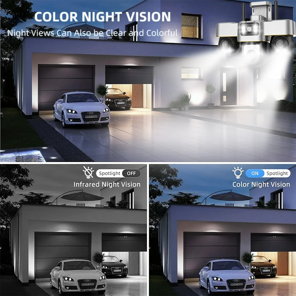 Câmera de vigilância externa 4g cartão sim câmeras sem fio detecção de movimento 3 lentes ptz cctv rastreamento automático 2 vias vigilância de vídeo