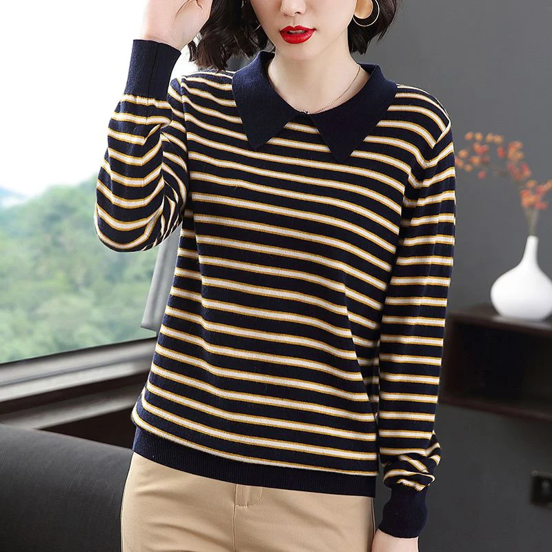 Autumn Winter New Oversized Vintage Striped Patchwork Pullover Tops Women Loose Casual All-match Sweater Female Knitting Jumpers